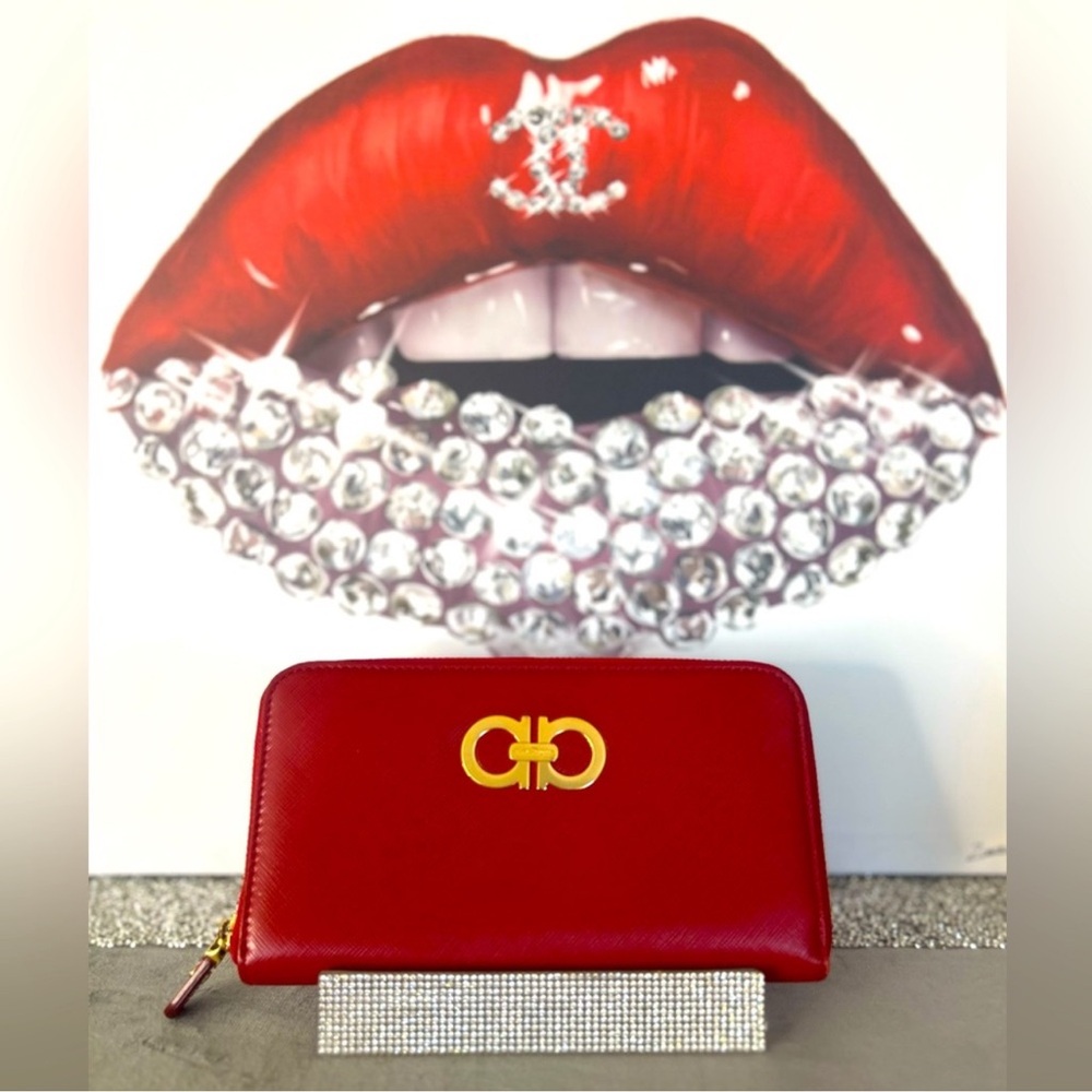 Salvatore Ferragamo Crimson Wallet with Gold Hardware